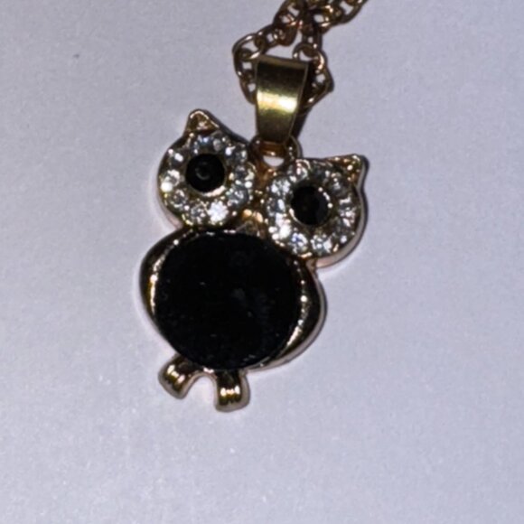 19" Rose Gold Plated Onyx and Cz. Owl Necklace - Picture 12 of 13